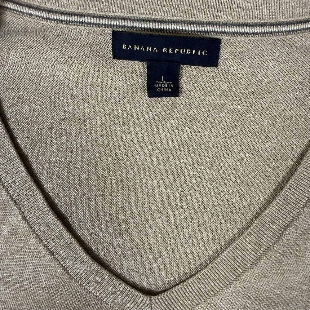 Banana Republic Luxury‎ Blend Tan V-Neck Sweater XL Silk Cotton Cashmere Mens